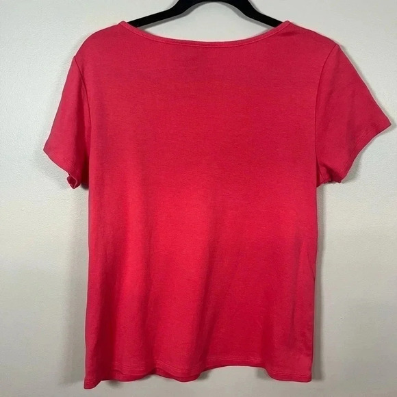 Rafaella coral short sleeve top with beaded and mesh collar Size L - Picture 4 of 5
